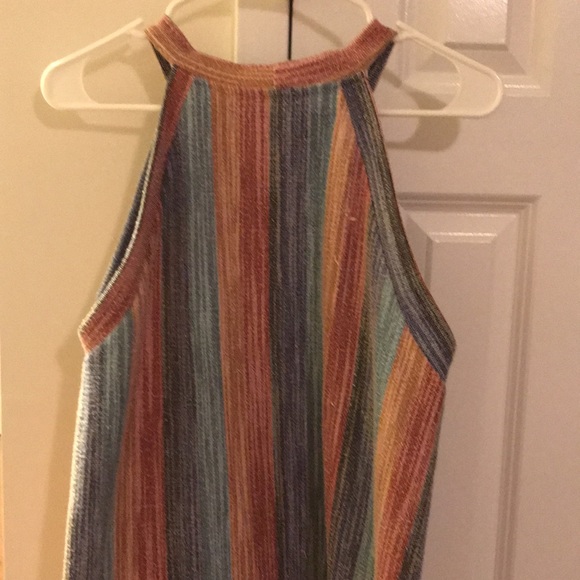 W5 Multicolored Strip Frayed hem Woman’s Halter Tank Top - Picture 2 of 3